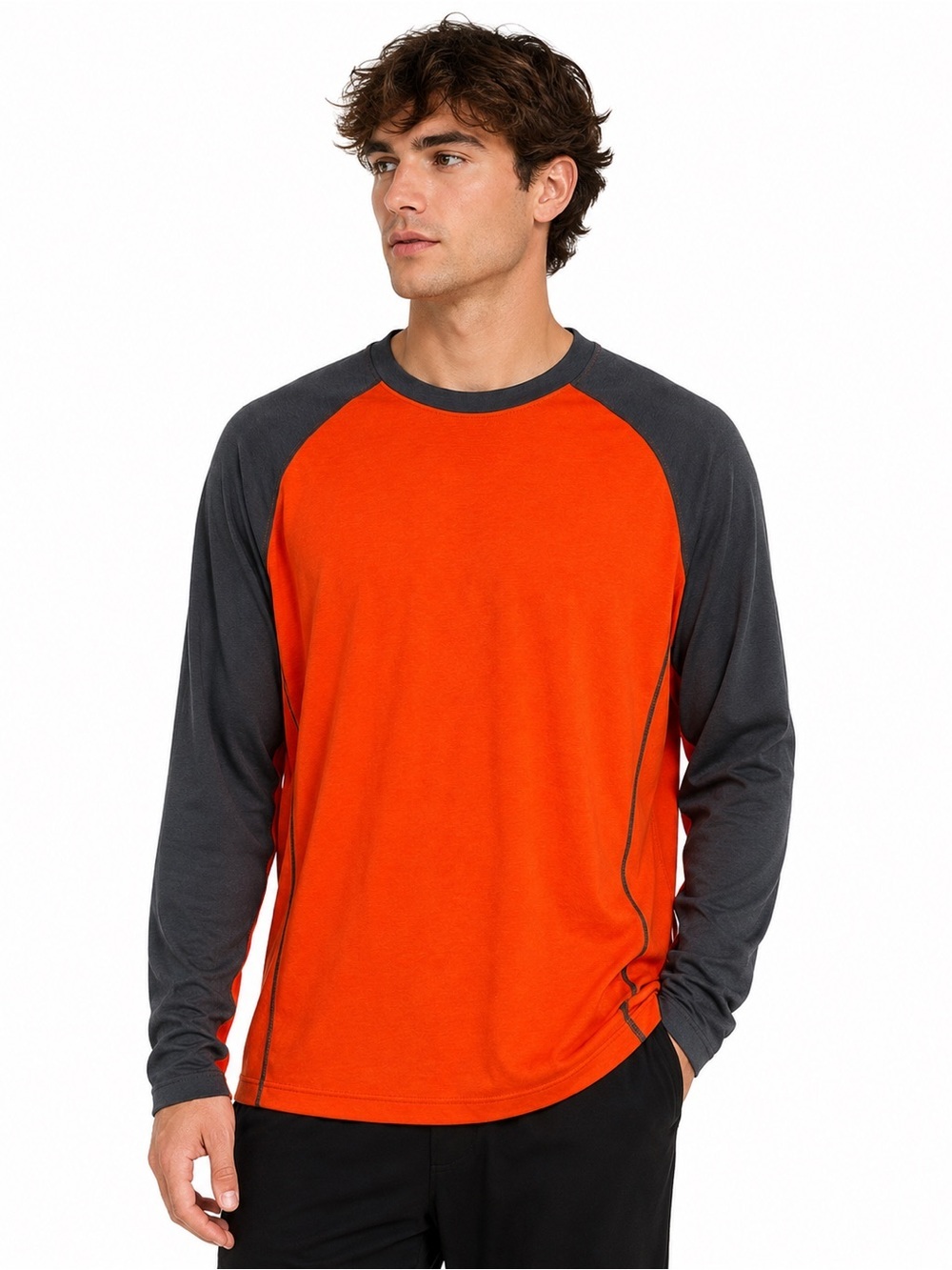 REI Mens Large Orange Gray Long Sleeve Athletic Base Layer Shirt